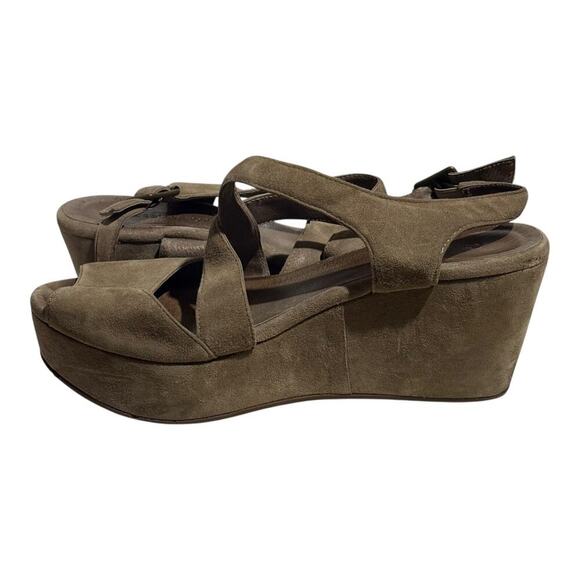 Chocolat Blu Taupe Suede Platform Wedge Sandals Women's Size 7 Slingback Clog - Picture 6 of 8